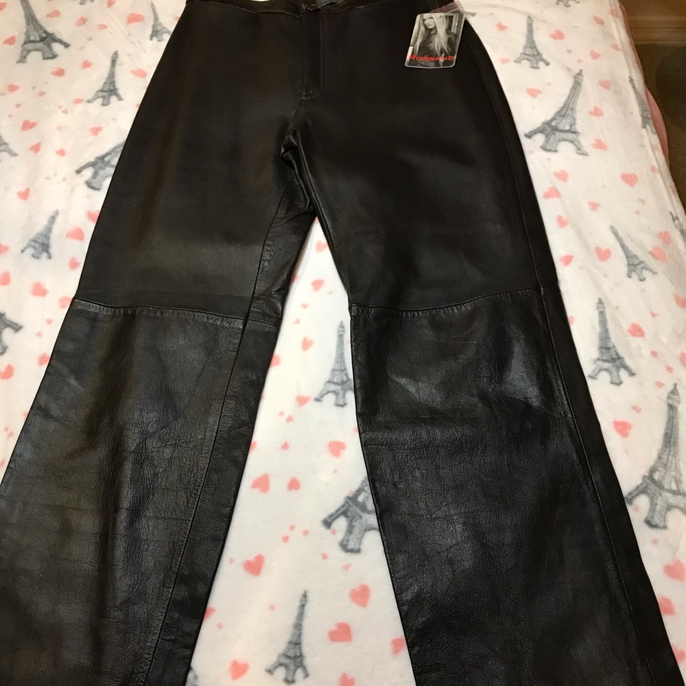 ROSSANO Genuine Leather Pants size 44 or Medium brown. Brand  new with tags.